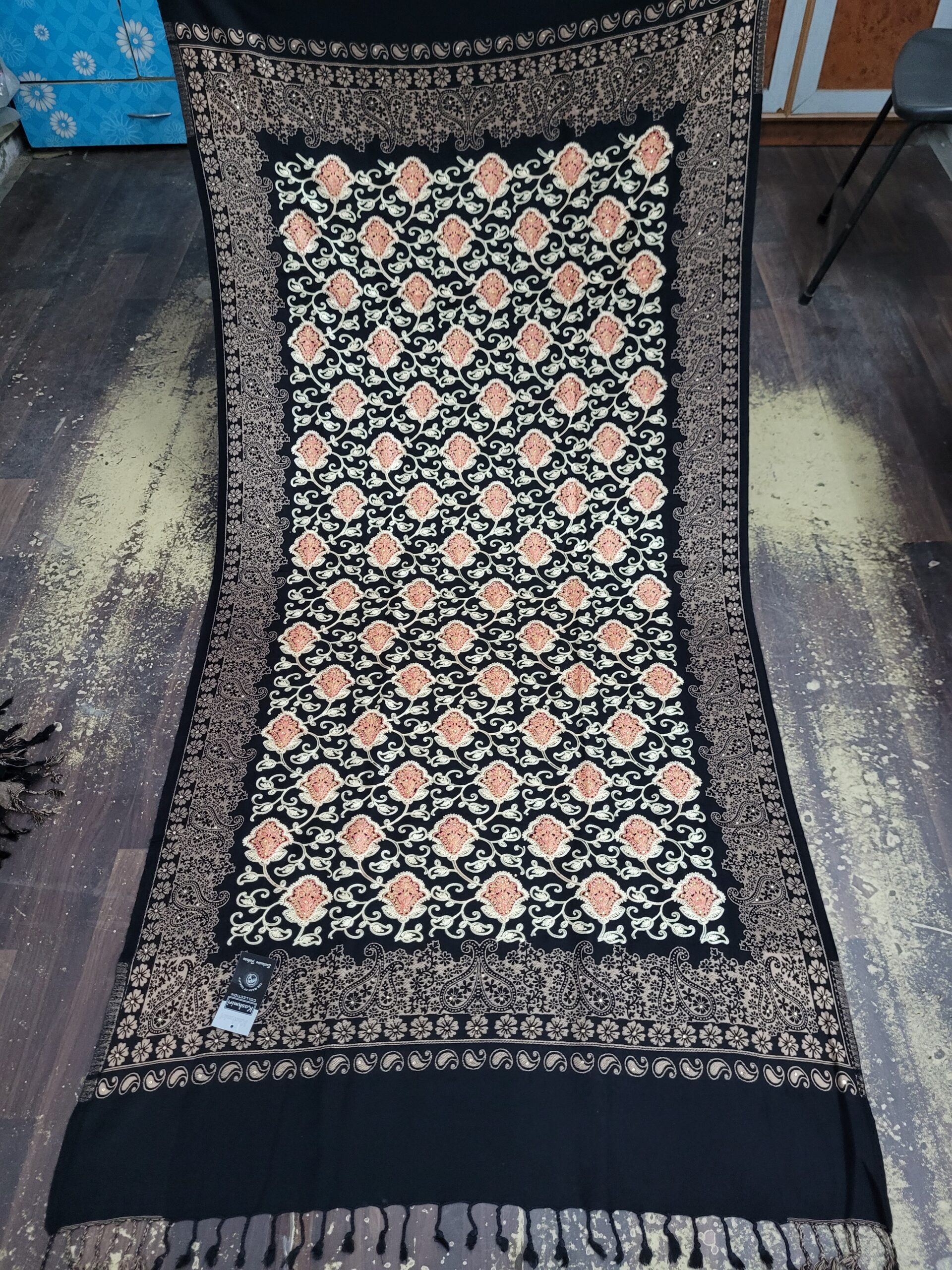Embriodery acrylic floral shawl
