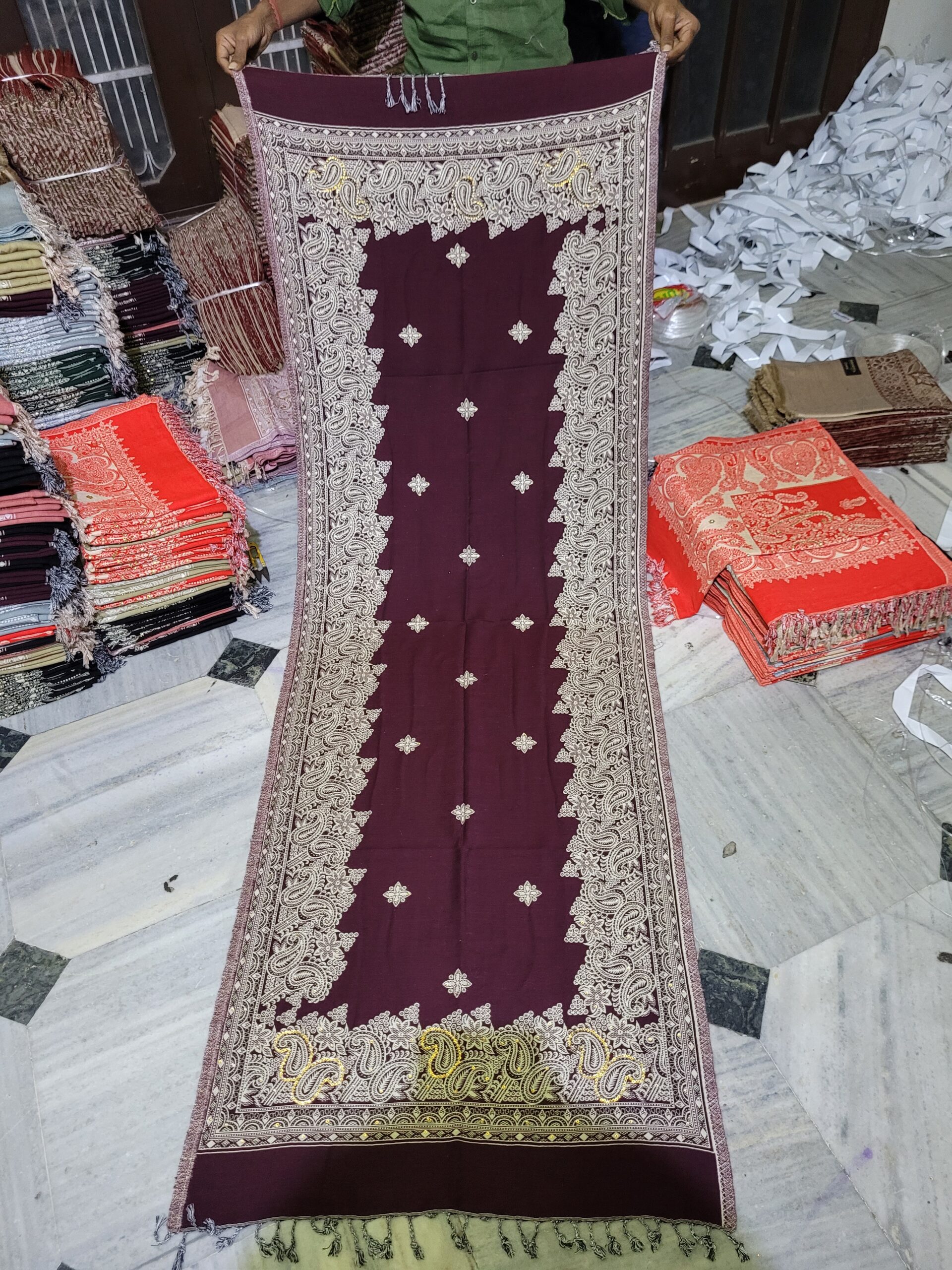 Pollywool with swaroski stone work stole