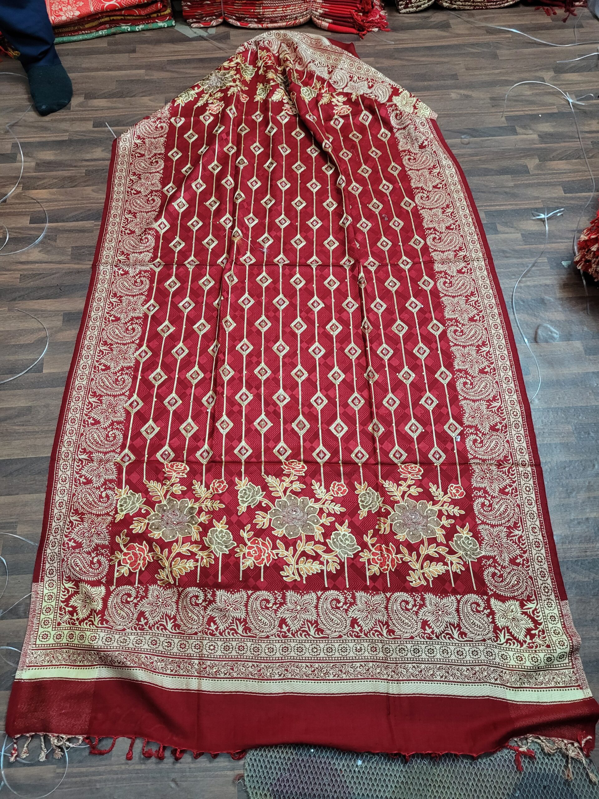 Acrylic Viscose Embroidery With Stone Work Shawl