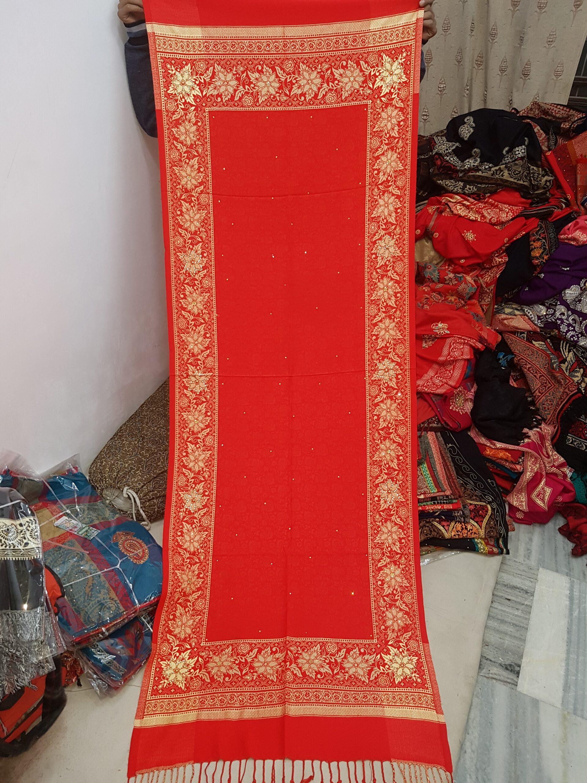 Fine Viscose Border With Stone Stole