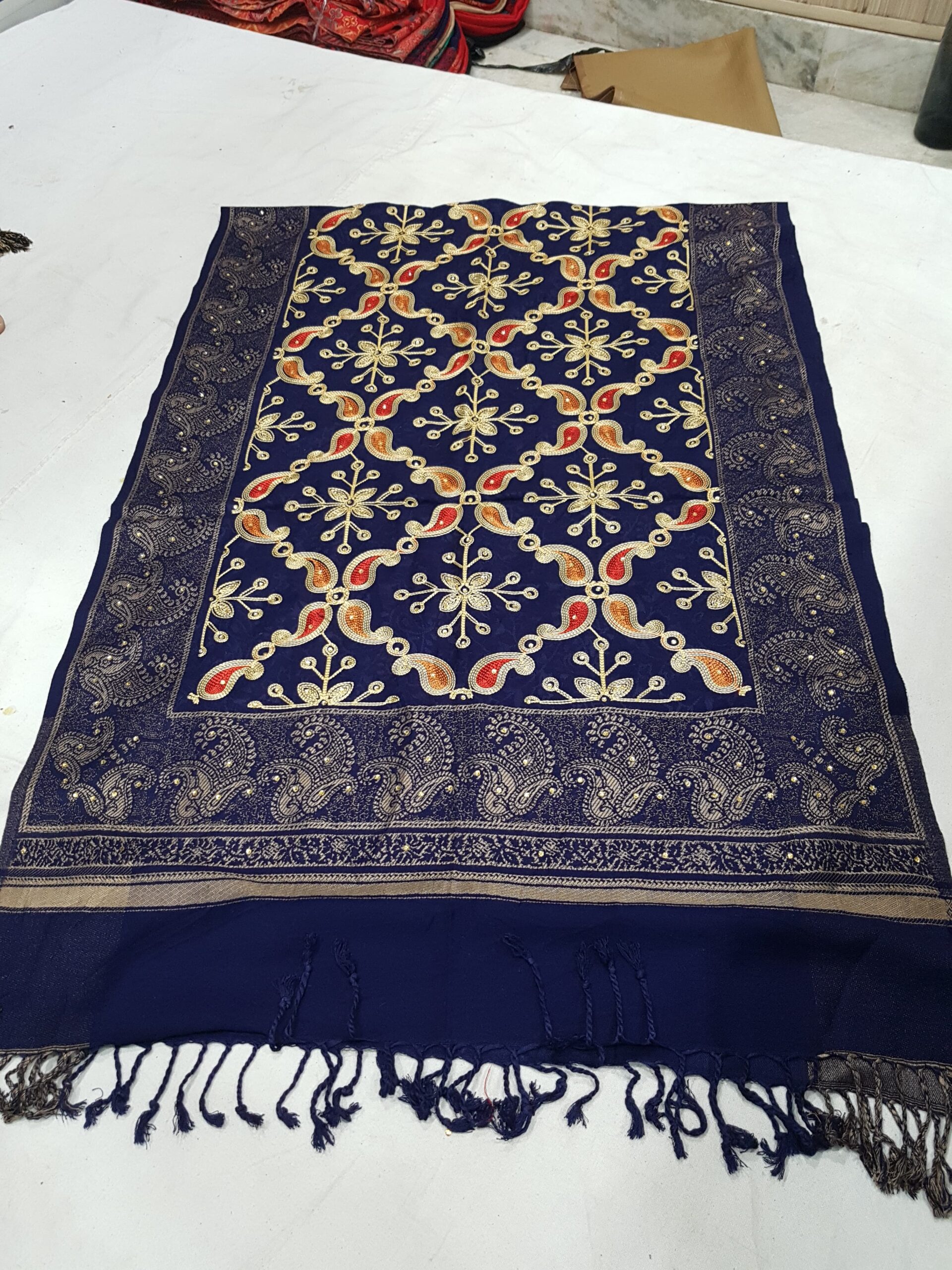 Embroidery viscose acrylic stole
